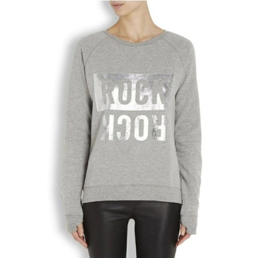 Zadig & Voltaire Women’s James Print Rock Gray Sweatshirt Top Crewneck Medium - Picture 1 of 15